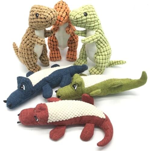 2021 New Pet Dog Toy Linen Plush Animal Toy Dog Chew Squeaky Noise Cleaning Teeth Toy Chew Dinosaur Training Squeakers Supplies