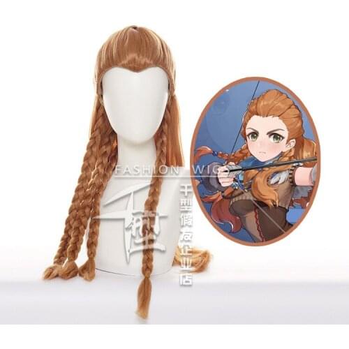 2021 New Game Genshin Impact Aloy Brown Long Braids Wig Cosplay Costume Heat Resistant Synthetic Hair Women Wigs