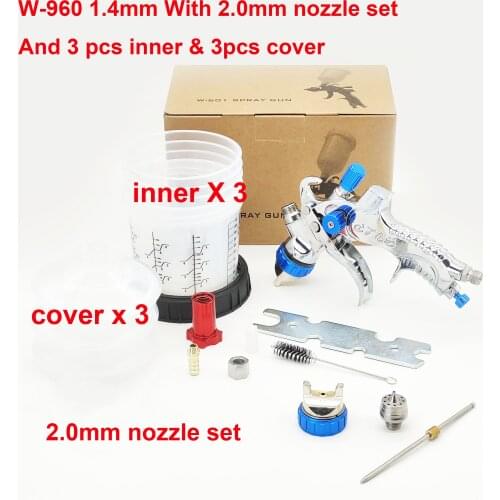 Bottom Price HVLP Spray Gun With Adapter And Pps Tank Auto Feed Car Paint Spray Gun 1.4/1.7/2.0mm Nozzle Szie Airbrush