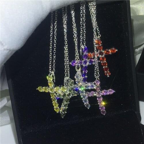 Handmade Cross pendant With necklace 925 Sterling silver AAAAA zircon Cz Party wedding Pendants for women men Gift