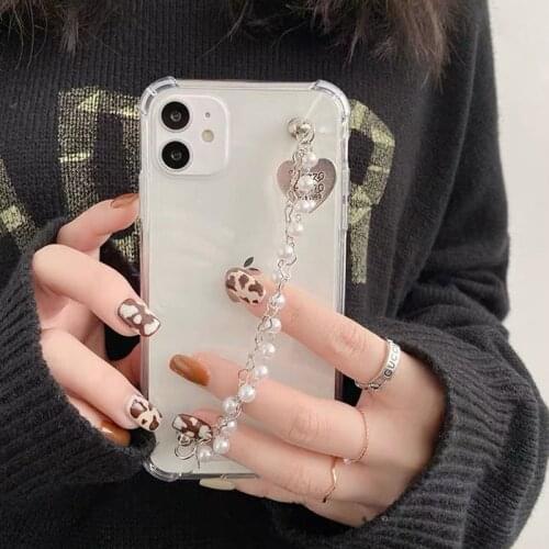 Korea INS love Heart bracelet Wrist chain Transparent Phone case for iphone 12 Pro Max MiNi 11Pro X XS XR 7 8 Plus SE 2020 Cover