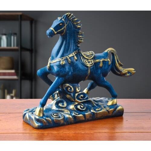 Blue animal horse statue，Resin modern art sculpture，Home living room desktop decorations，Office decoration business gift statue