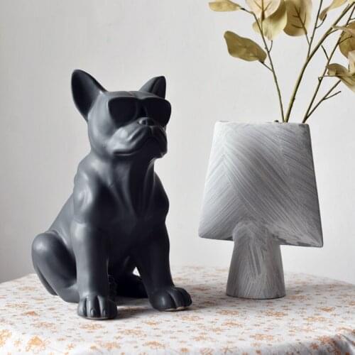 NORDIC GLASSES BULLDOG STATUE LUXURIOUS ANIMALS DOG MUSHROOMS VASE ART SCULPTURE RESIN CRAFT MODERN HOME DECOR ORNAMENT R4709