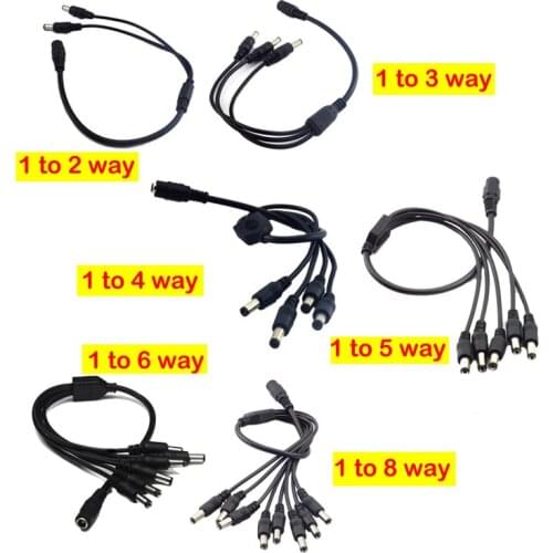 12V DC Power Jack Plug Cable 1 Female to 2 3 4 5 6 8 Male Way Splitter Adapter Connector 5.5mm*2.1mm For CCTV Camera LED Strip