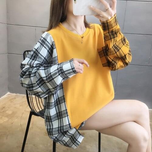 Autumn Clothes Plaid Patchwork Pullovers Sweatshirts For Women Korean Harajuku Hip Hop Casual Loose Sweatshirt Female Streetwear