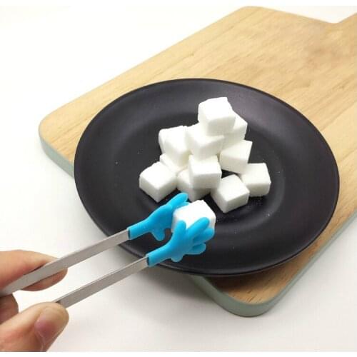 Creative 1 Piece Small Palm Silicone Non-slip Stainless Steel Spaghetti Mini Sugar Food Tongs Household Kitchen Tool