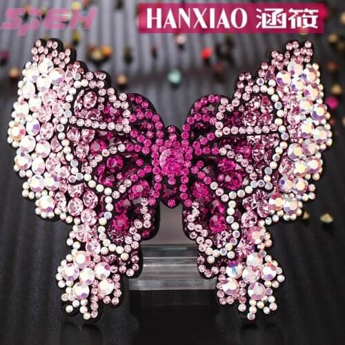Crystal diamond hair clip headdress large spring clip butterfly hair ornament horse tail clip Czech diamond jewelry Korean