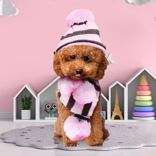 Pet Dog Warm Three-piece Pet Knitted Striped Winter Warm Hat Elbow Pad Scarf Pet Supplies Dropshipping