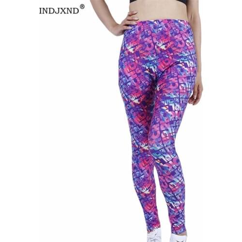 INDJXND Sexy High Waist Elasticity Women Rose Letters Printed Leggings Push Up Strength Ankle-Length Knitted Polyester Pants