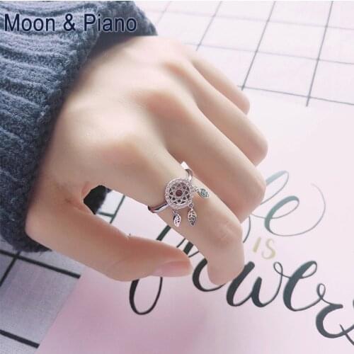 Fashion Women Dreamcatcher Feather 1/pcs White S925 Adjustable Elegant Charm Ring Party Appointment Accessories Rings For Lady