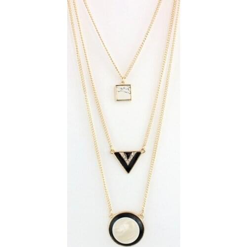 2016 New crystal jewelry Multi Layer square White triangle black drip circle white conch necklace women