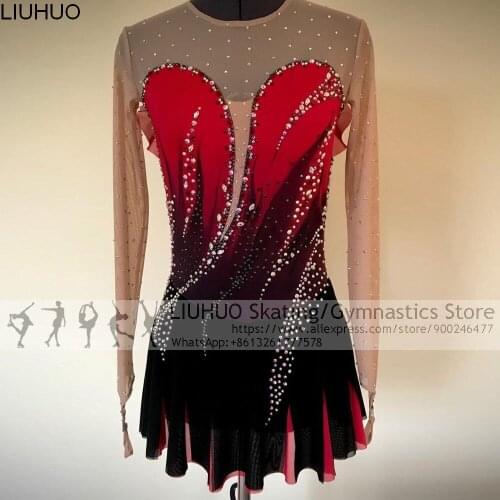 Ice Figure Skating Dress Women Girls Red Ballet Competition Costumes Teens Skating Dress Female Dancewear skatewear Wholesal