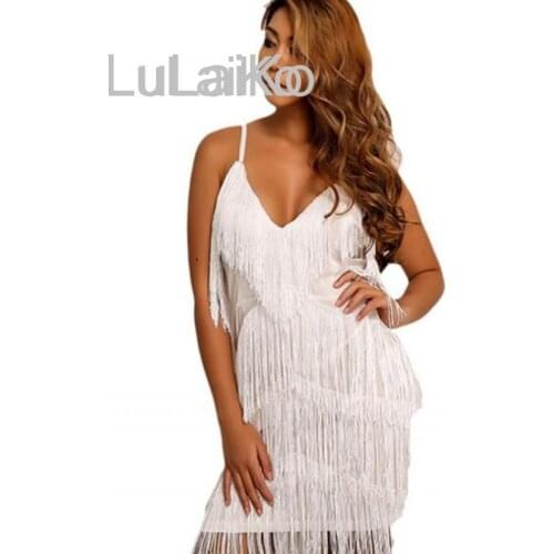 2021 Summer Solid Color Tassel Suspender Backless Sleeveless Sexy Deep V Neck Party Dress Evening Women Mini Dresses