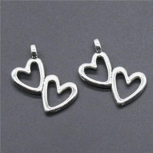 20pcs Double Hearts Charms Double Hearts Hollow Charms Double Hollow Heart Charms For Jewelry Making Accessories 16x18mm