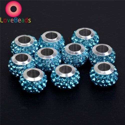20pcs Large Hole Crystal Rhinestone Beads Polymer Clay Glass Spacer Beads Charms Fit Pandora Bracelet Bangle Necklaces
