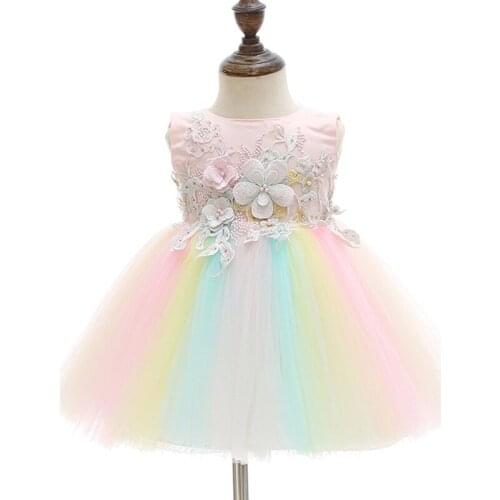 2020 Newborn Dress For Party Baby Girl Rainbow Dresses Toddler 1 Years Birthday Baptism Clothes Infant Christening Gowns