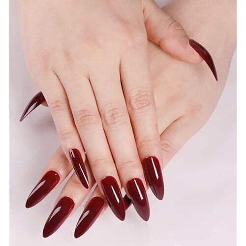 24pcs/set European Stiletto False Nails Long Design Black Purple Red Full Nail Tips Artificial Nail Decal Press On Nails