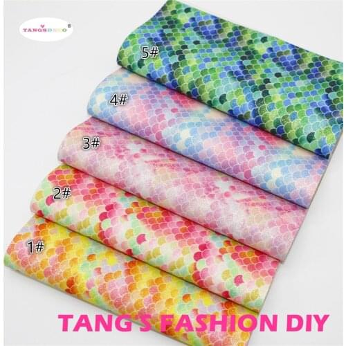 5pcs---20X22CM DIY Hair Bow Material High Quality Colorful Rainbow Color Fish Skin Glitter PU Synthetic Faux Leathers