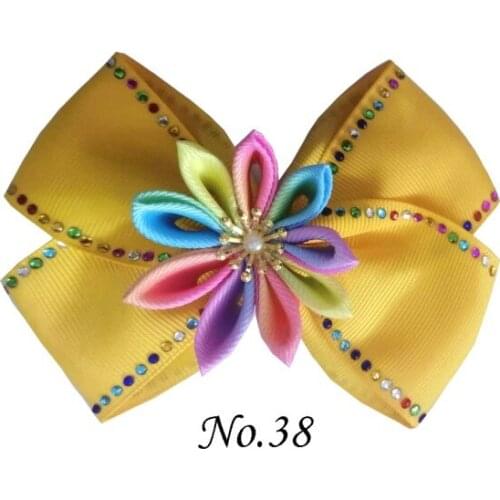 50 BLESSING Girl Rhinestone Rainbow 4.5" Diamond Angel Hair Bow Clip Flower