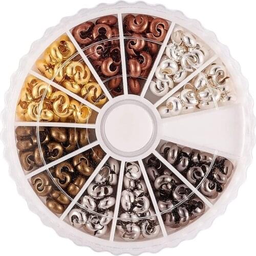 500Pcs 6 Colors m Iron Half Round Open Crimp Beads Covers Knot Covers Beads End Tips for Jewelry Makings