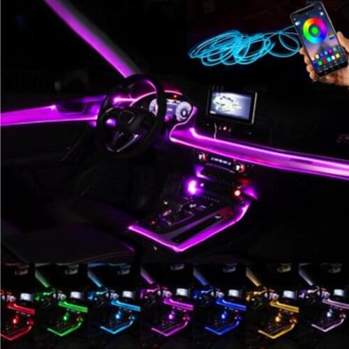 Car Atmosphere Lights EL Neon Wire Strip Light RGB Multiple Modes App Sound Control Auto Interior Decorative Ambient Neon Lamp