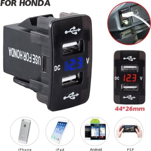 Car 2 Usb Port Charger for Honda CIVIC ACCORD Crv FIT Odyssey Auto Dedicated Dual USB Interface Socket Adapter Voltage Display