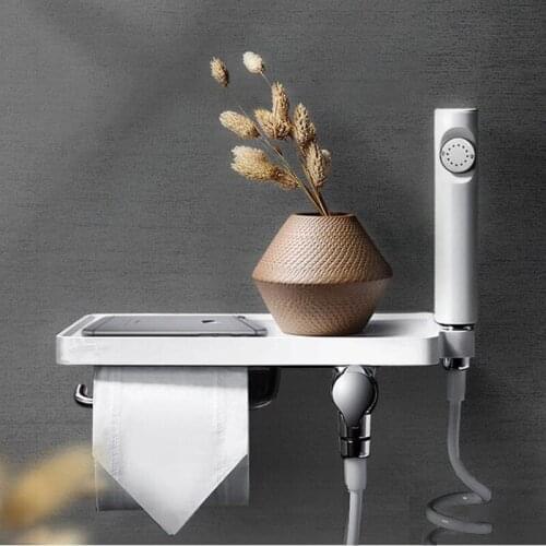 Bidet faucet set white Stainless steel bathroom bidet faucet set with paper holdere phone holder bathroom accessories
