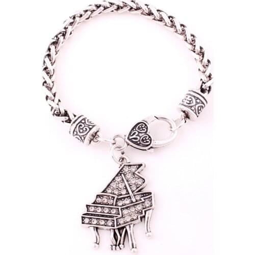 Women Men Bracelet Great Design Piano Shape High Grade Wheat Link Chain With Crystals Zinc Alloy Material Dropshipping