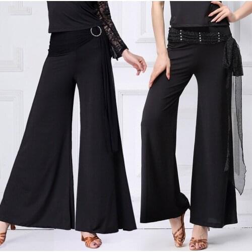 Latin Dance Pants Black Wide Leg Trousers Ballroom Flamengo Samba Tango Salsa Cha Cha Dancing Clothes Practice Wear DNV11912