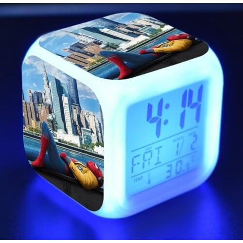 Disney animation spider man alarm clock hero returns colorful LED lighting creative alarm clock childrens birthday gift