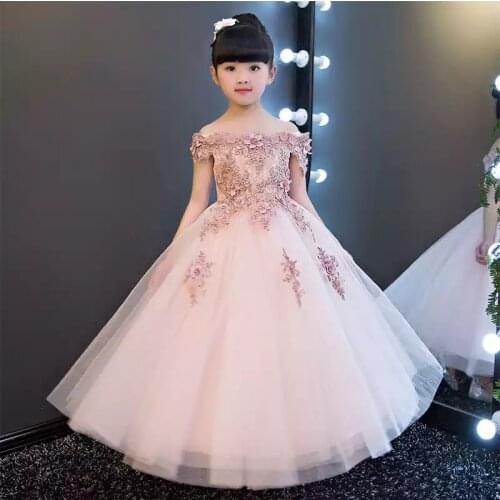 Glizt Girls Shoulderless Wedding Dress Bead Appliques Party Tulle Princess Birthday Dress First Communion Gown for Girls