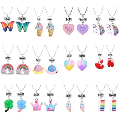 New 2021 Cute Colorful Raccoon Shape Pendant Chain Best Friends Necklace BFF Friendship Childrens Jewelry Gift for Girls