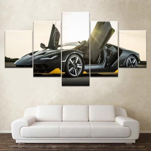 Home Decor For Living Room HD Printed Pictures 5 Pieces Black Luxury Sports Car Canvas Painting Vintage Poster Wall Artwork