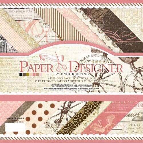 ENO Greeting 7inch 36sheet Vintage Leisure Scrapbook Paper Pad with Alphabets Borders Tags and Icons Page Kits for Scrapbooking
