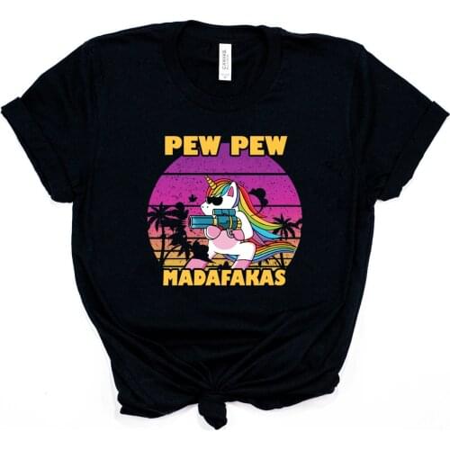 Pew Pew Madafakas T-Shirt Funny Unicorn In Glasses Shooting Shirt Cool Unicorn Pew Pew Shirts Vintage Aesthetic Tees