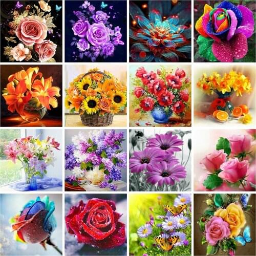Huacan Diamond Painting 5D Flower Full Square Drill Diamond Art Embroidery Mosaic Rose DIY Craft Kits Home Decor