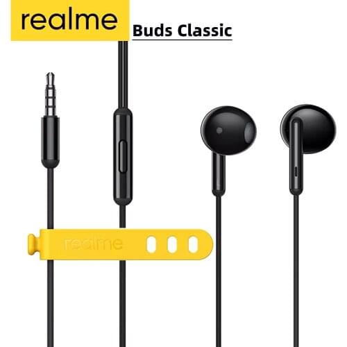 Realme Buds Classic Earphone 3.5mm Wired Earbuds Half In-Ear Built-in Mic Large Driver Headset with Microphone Sports Headsets
