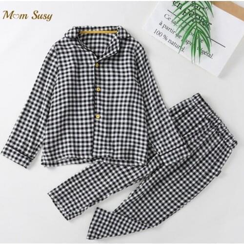 Baby Girl Boy Plaid Pajamas Clothes Set Cotton Coat+Pant 2PCS Spring Autumn Infant Toddler Child Lounge Suit Baby Home Suit 1-7Y