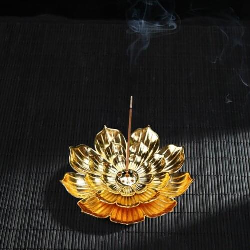 Alloy Incense Burner Stick Holder Plate Home Decoration Buddhism Lotus Censer Bronze Nasturtium Incense Burner