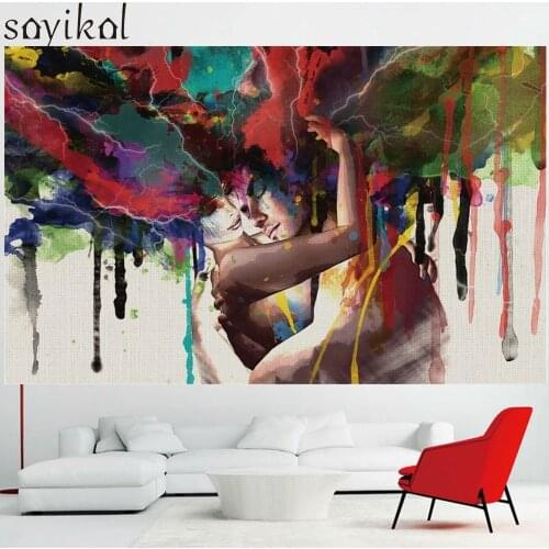 Love Wedding Decor Wall Art Canvas Prints Hugging Couple Portrait Abstract Lover Canvas Painting Wall Decorations Living Room