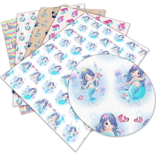 Cute Mermaid Pattern Faux Leather Cross Pattern DIY Material Stitching Handmade Material 22x30 Cm