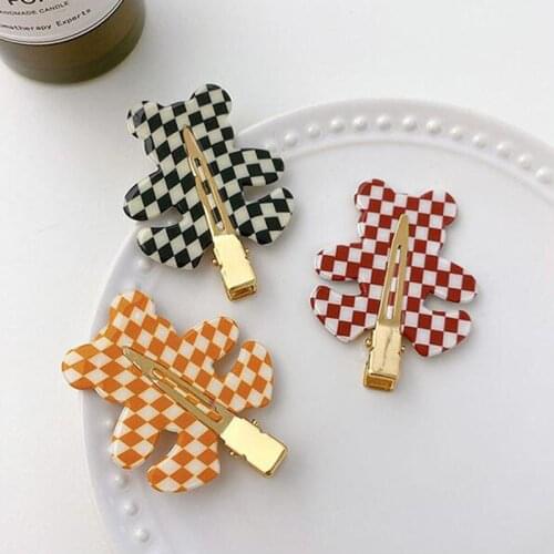 Fashion Acetate Bear Hair Clip Girl Bear Checkered Seamless Clip Headdress Liu Seaside Clip