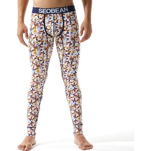 Men Long Johns Thermal Underwear Printed Warm Mens Leggings Sexy Thermo Underwear Long Thermal Pants Cotton Slim Fit Youth Male