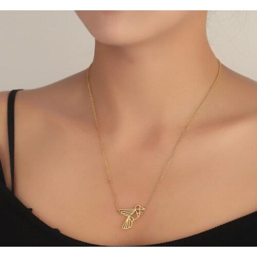 Stainless Steel Hollow Flying Hummingbird Necklace for Women Girls Unique Origami Animal Choker Cute Boho Jewelry Gift