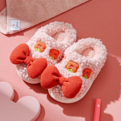 Bowknot Autumn And Winter Girls Warm Home Shoes Baby Cute Princess Cotton Slippers
