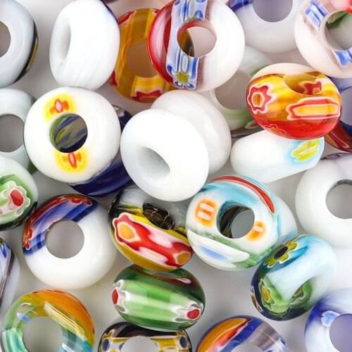 Big hole color thousand flower glazed beads beaded flat round mixed color Diy jewelry accessories wholesale 10 / package
