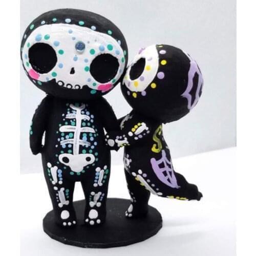 Sugar Skull Couple Statue Hand-painted 3D Printing Desktop Ornament Decor Cute Resin Figurine Garden Home Decor Valentine Gifts