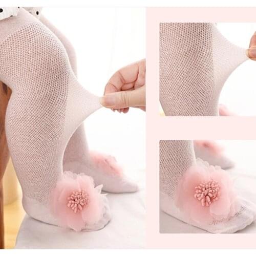 Spring Summer Mesh Thin Lace Baby Pantyhose Kids Girls Princess Tights Cute Flower Children Stockings White Cotton Hosiery