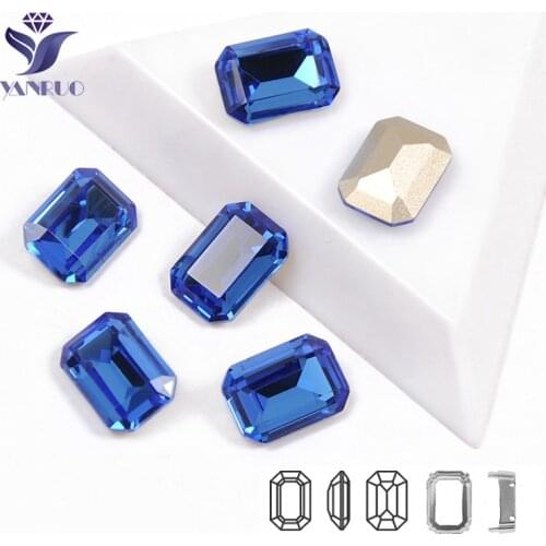 YANRUO 4610 Octagon Sapphire Pointback Strass Rhinestones Sewing Crystal Glass With Silver Frame K9 Crystal Decor Dress