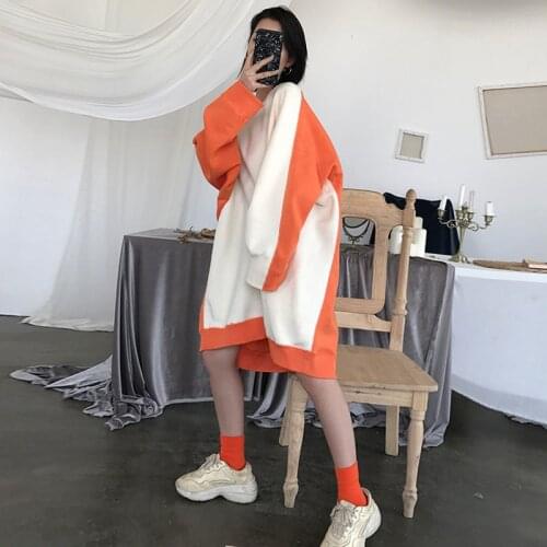 Autumn Japanese Long Sleeve Female Blue Harajuku Tops Loose Oversized New Bf Style Cool Orange Party Fashion Sweatshirt Hoodies